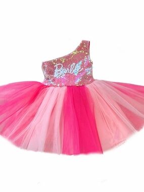 Sparkle One-Shoulder Tulle Dance Dress in Pink for Kids